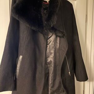 Zac & Rachel Black Fur-Trimmed Trench Coat